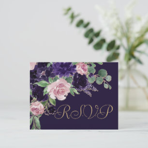 Lush Blossom   Purple and Pink Rose Entree RSVP Postcard