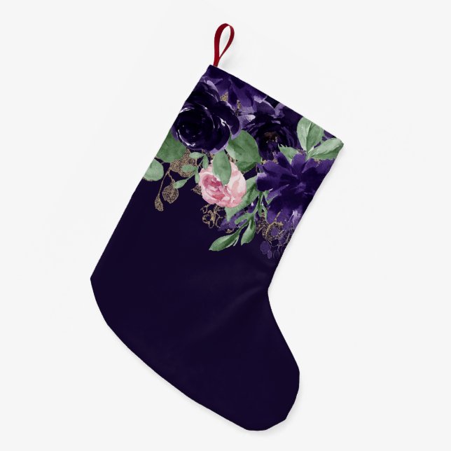 Lush Blossom | Purple and Pink Rose Floral Bouquet Small Christmas Stocking (Front (Hanging))