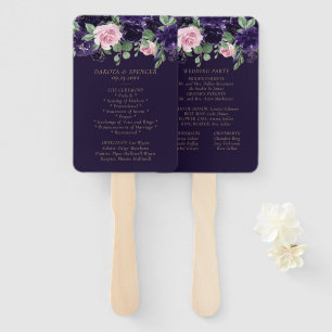 Lush Blossom Purple and Pink Roses Ceremony Hand Fan