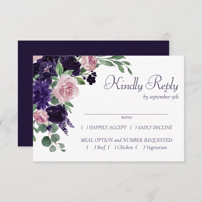 Lush Blossoms | Pink and Purple Floral Entree RSVP Card (Front/Back)