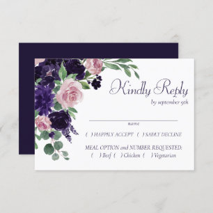 Lush Blossoms   Pink and Purple Floral Entree RSVP Card