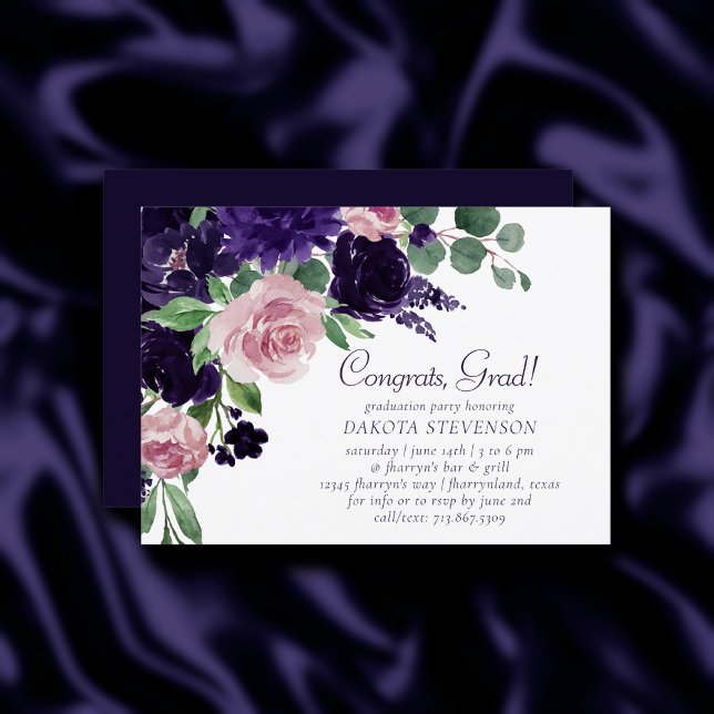 Lush Blossoms | Pink and Purple Floral Graduation Invitation (Creator Uploaded)