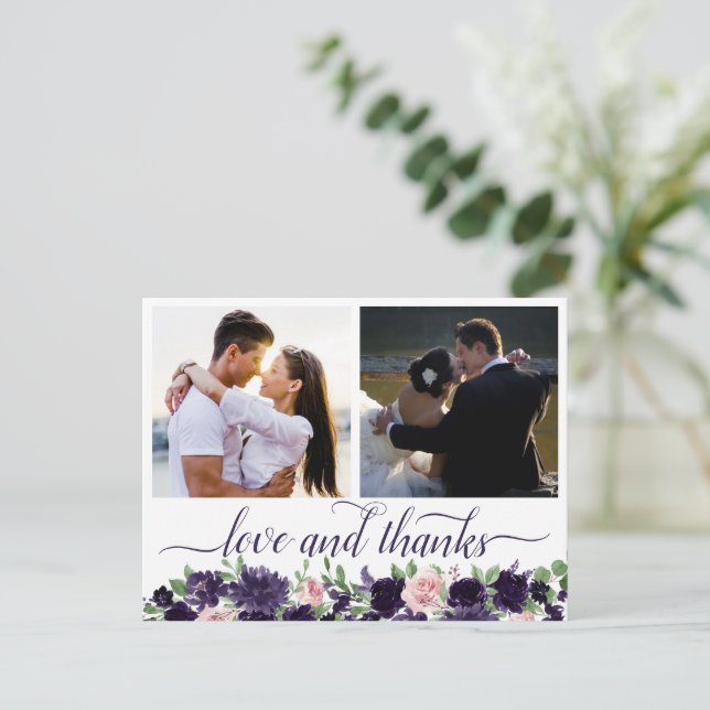 Lush Blossoms | Purple and Pink 2 Photo Thank You Postcard (Standing Front)