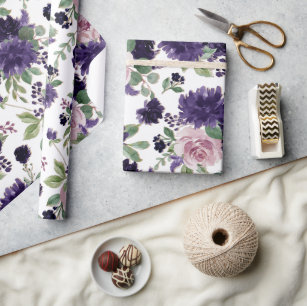 Lush Blossoms   Purple and Pink Floral Pattern Wrapping Paper