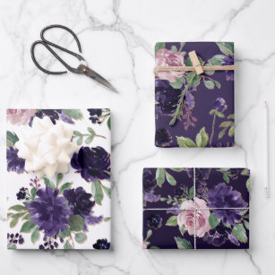 Lush Blossoms   Purple and Pink Floral Pattern Wrapping Paper Sheet