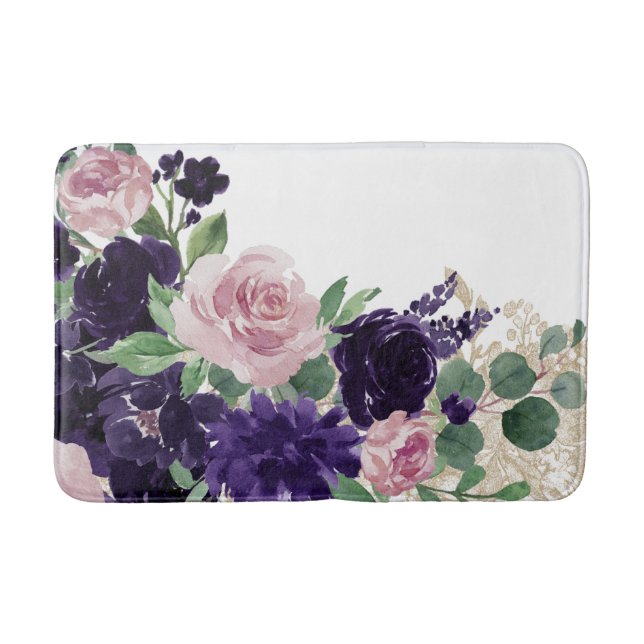 Lush Blossoms | Purple and Pink Floral Shimmer Bath Mat (Front)