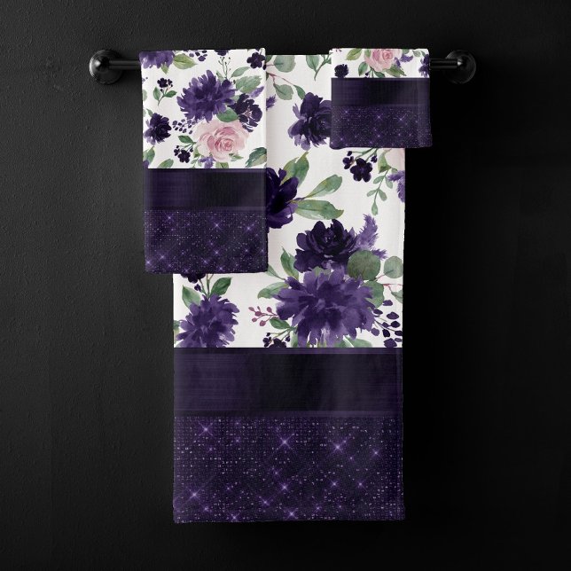 Lush Blossoms | Purple and Pink Floral Shimmer Bath Towel Set (Creator Uploaded)