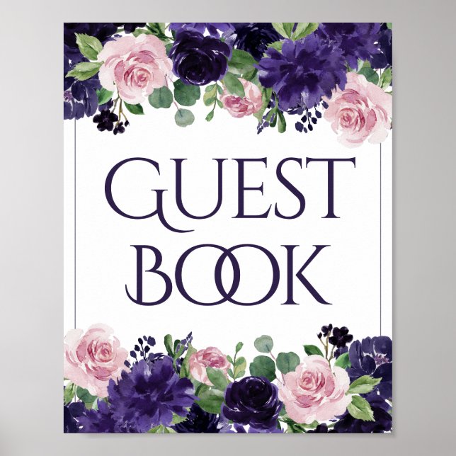 Lush Blossoms | Purple and Pink Guest Book Sign (Front)