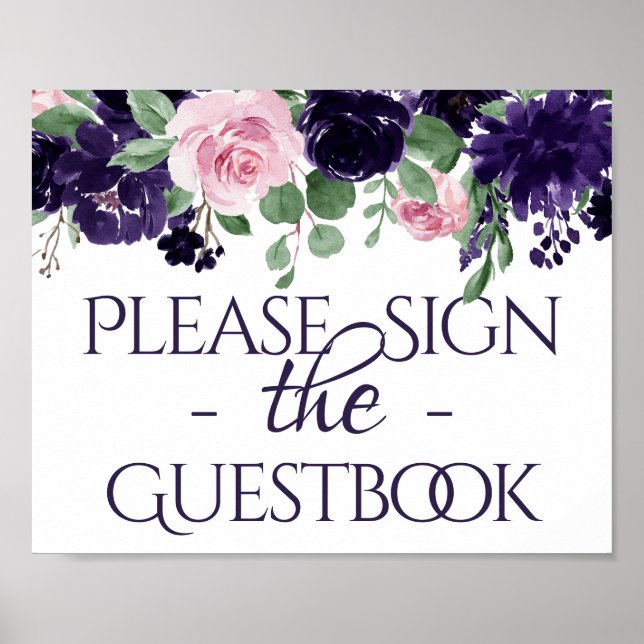 Lush Blossoms | Purple and PInk Guestbook Sign (Front)