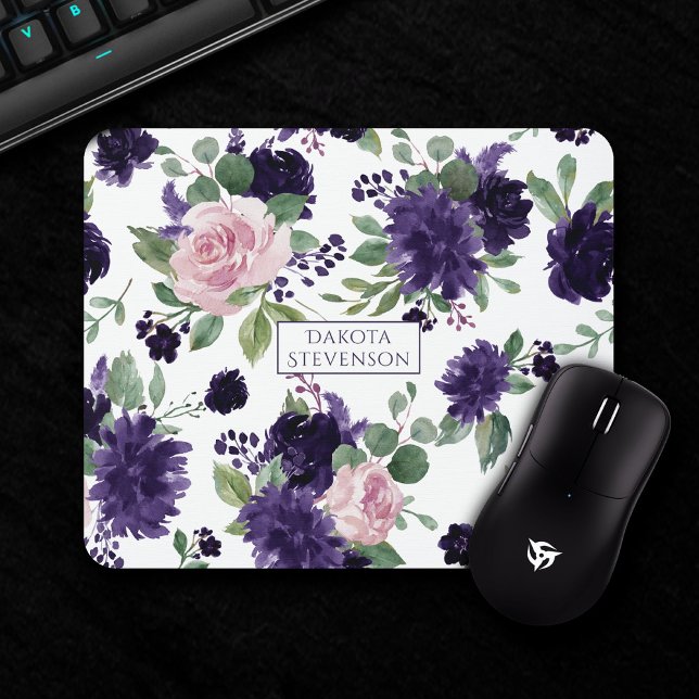 Lush Blossoms | Purple and Pink Pattern Monogram Mouse Mat (Creator Uploaded)