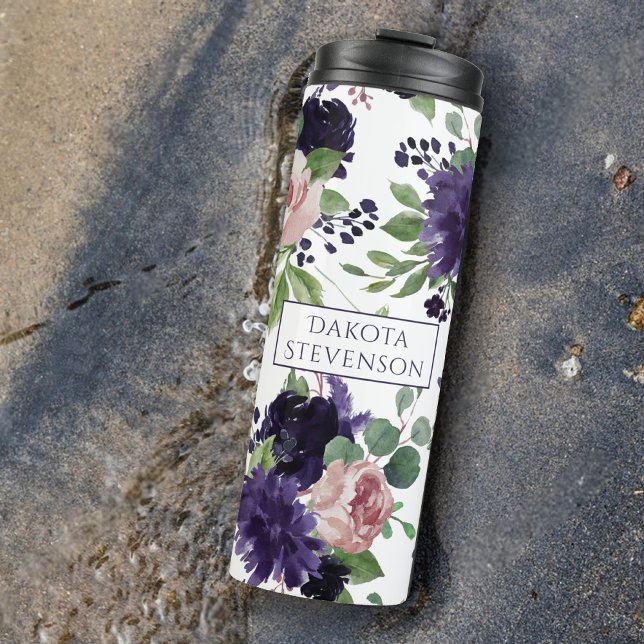 Lush Blossoms | Purple and Pink Pattern Monogram Thermal Tumbler (Creator Uploaded)