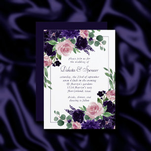 Lush Blossoms Purple and Pink Rose Bouquet Invitation