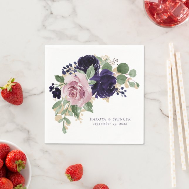 Lush Blossoms | Purple and Pink Rose Bouquet Napkin (Insitu)
