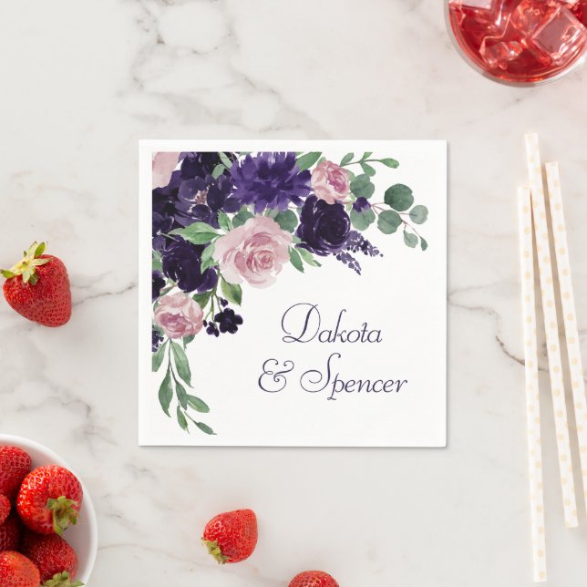 Lush Blossoms | Purple and Pink Rose Bouquet Napkin (Insitu)