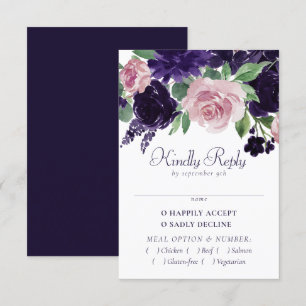 Lush Blossoms   Purple and Pink Rose Floral Entree RSVP Card