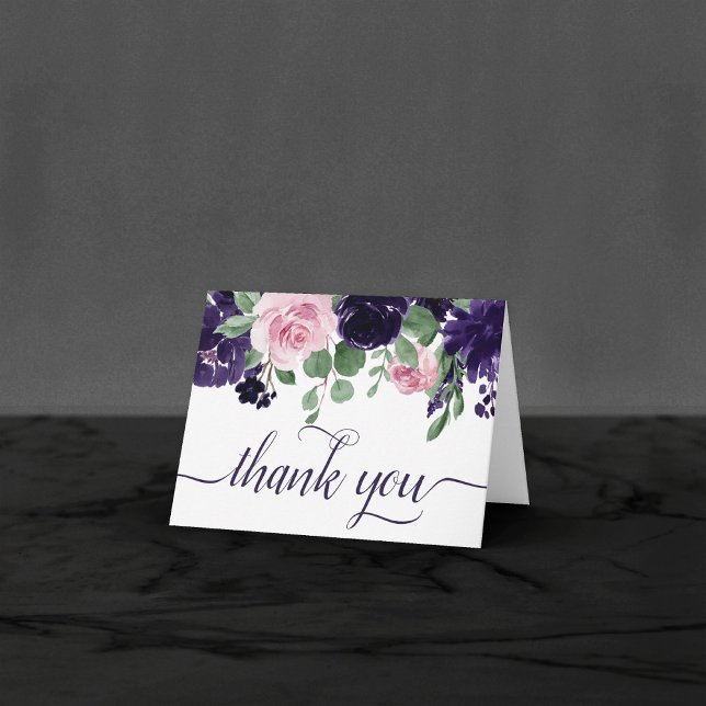 Lush Blossoms | Purple and Pink Rose Floral Photo Thank You Card (Creator Uploaded)