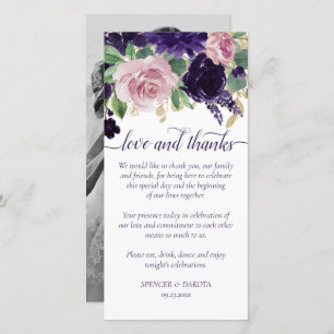 Lush Blossoms   Purple and Pink Rose Floral Photo Thank You Card
