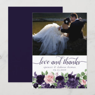 Lush Blossoms   Purple and Pink Rose Garland Photo Thank You Card