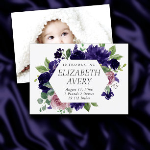 Lush Blossoms   Purple and Pink Rose Photo Birth Announcement