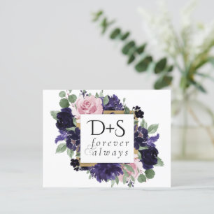 Lush Blossoms Purple and Pink Rose Save the Date Announcement Postcard