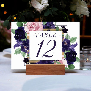 Lush Blossoms Purple and Pink Rose Square Wreath Table Number