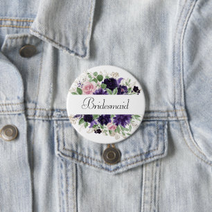 Lush Blossoms Purple and Pink Roses Bridal Party 7.5 Cm Round Badge