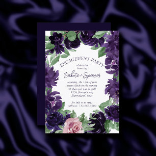 Lush Blossoms Purple and Pink Roses Engagement Invitation