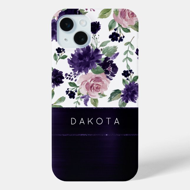 Lush Blossoms | Purple and Pink Roses Monogram Case-Mate iPhone Case (Back)
