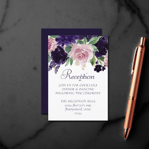 Lush Blossoms Purple and Pink Roses Reception Enclosure Card