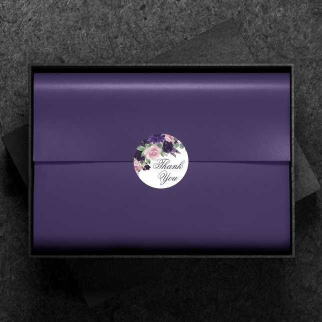 Lush Blossoms | Purple and Pink Roses Thank You Classic Round Sticker (Creator Uploaded)