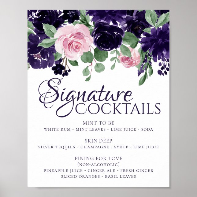 Lush Blossoms | Purple and Pink Signature Drinks Poster (Front)