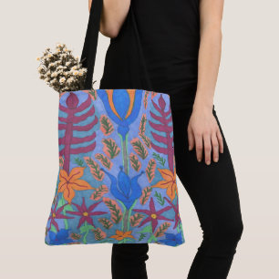 Lush Blue Bohemian Floral Garden Tote Bag
