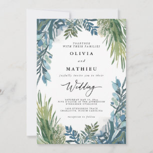 Lush Blue Botanical Frame Wedding Invitation