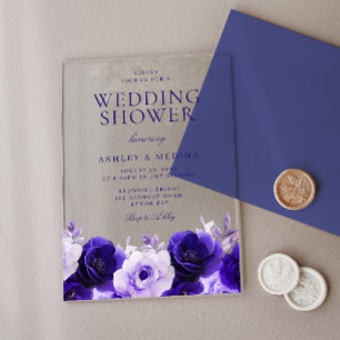 Lush Blue Elegance: Blue Rose Wedding Shower Acrylic Invitations