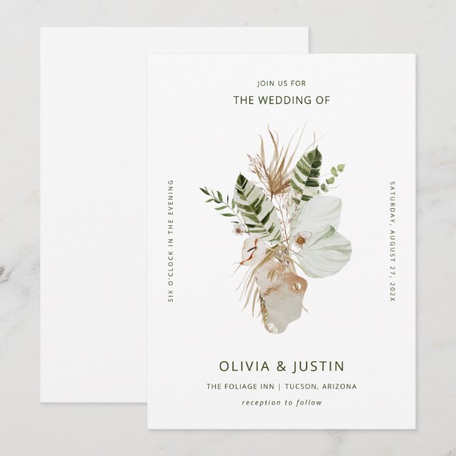 Lush Boho | Tropical Botanical Wedding Invitation (Front/Back)