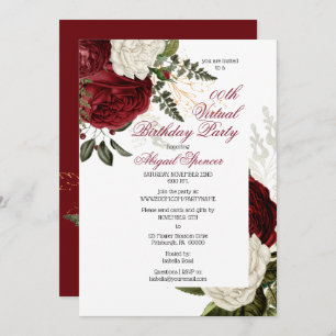 Lush Burgundy Floral Virtual Birthday Party Invitation