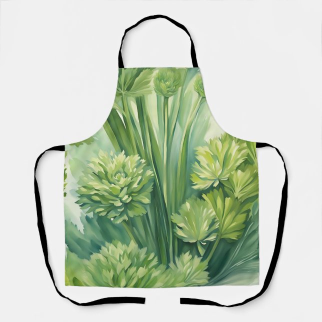 Lush Celery Green Botanical Pattern Apron (Front)