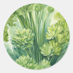 Lush Celery Green Botanical Pattern Classic Round Sticker