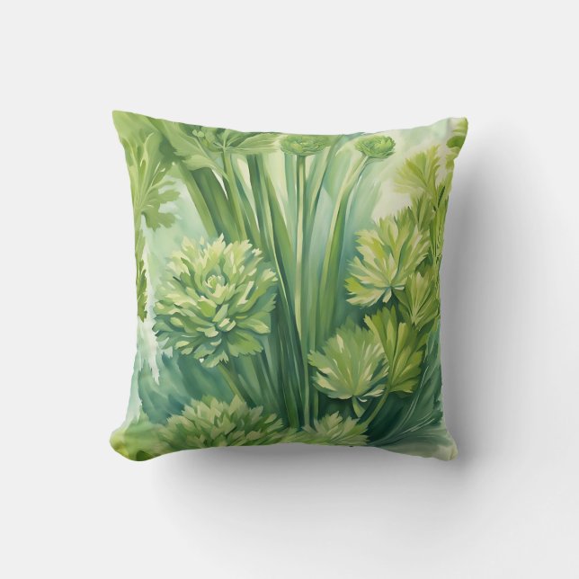 Lush Celery Green Botanical Pattern Cushion (Front)