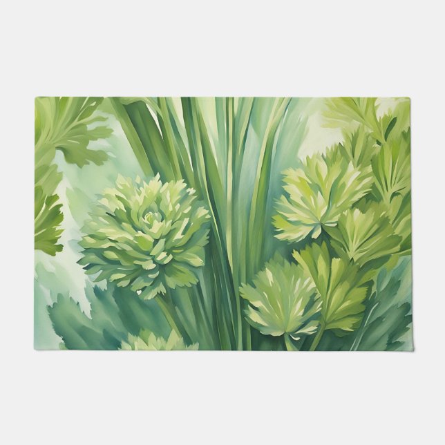 Lush Celery Green Botanical Pattern Doormat (Front)