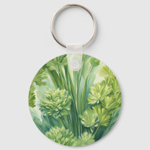 Lush Celery Green Botanical Pattern Key Ring