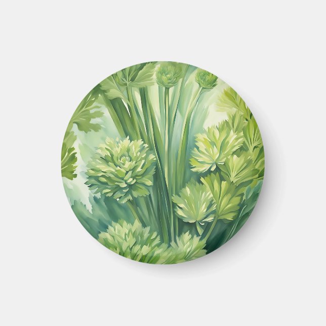 Lush Celery Green Botanical Pattern Magnet (Front)
