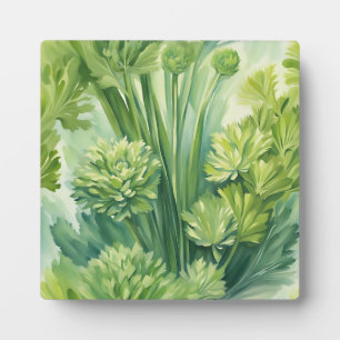 Lush Celery Green Botanical Pattern Plaque
