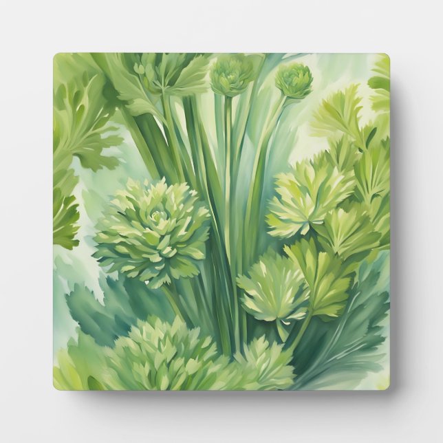 Lush Celery Green Botanical Pattern Plaque (Front)