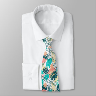 Lush colourful tropical leaves collage tie