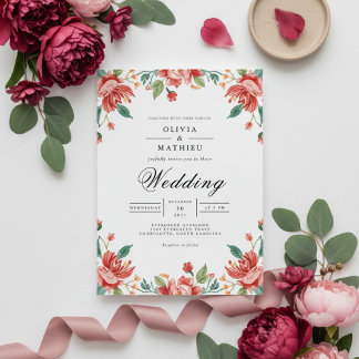 Lush Coral Botanical Arch Wedding Invitation