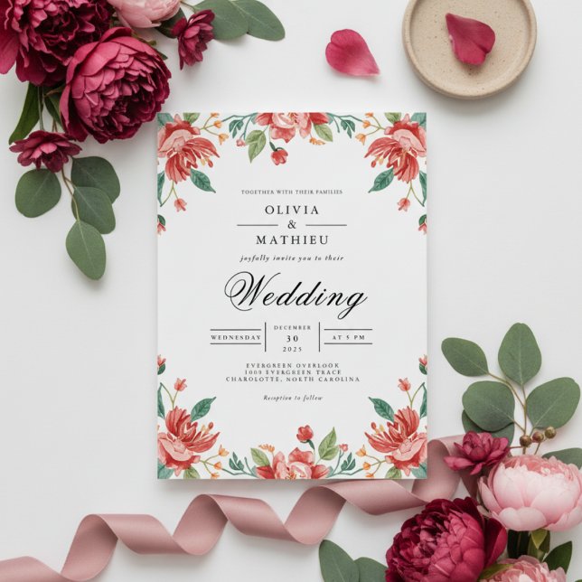 Lush Coral Botanical Arch Wedding Invitation (Creator Uploaded)