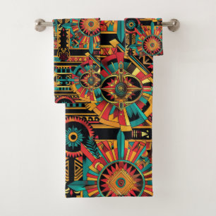 Lush Cyan "Aztec Dream" Plush Bath Towel Set