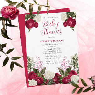 Lush Elegant Magenta Floral Girl Baby Shower Invitation