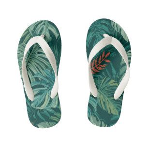 Lush Emerald Jungle Print Kid's Flip Flops